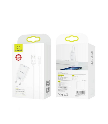 کیت شارژر یوسامز مدل T21 آداپتور T18 و کابل U Turn Series Lightning برند USAMS