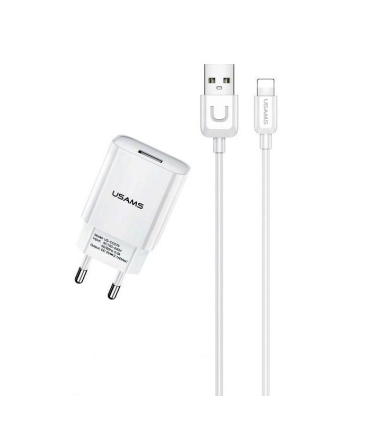 کیت شارژر یوسامز مدل T21 آداپتور T18 و کابل U Turn Series Lightning برند USAMS
