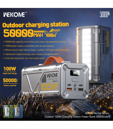 پاوربانک فست شارژ 50000 میلی آمپر ویکام مدل WP-08 MECHA برند WEKOME سوپر فست شارژ 22.5 وات