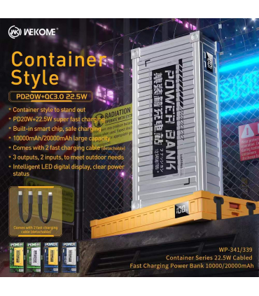پاوربانک فست شارژ ویکام 10000 میلی آمپر مدل WP-339 برند WEKOME سوپر فست شارژ 22.5 وات