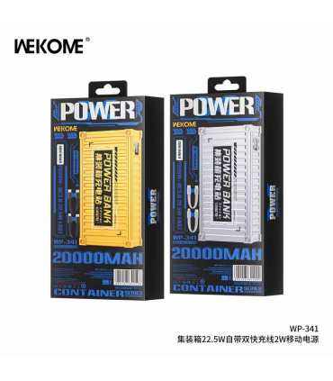 پاوربانک فست شارژ 20000 میلی آمپر ویکام مدل WP-341 برند WEKOME سوپر فست شارژ 22.5 وات