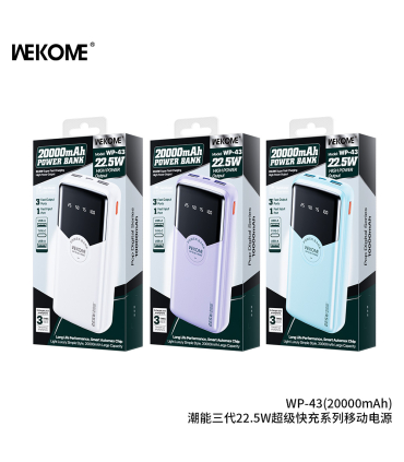 پاوربانک فست شارژ ویکام 20000 میلی آمپر مدل WP-43 Pop Digital برند WEKOME سوپر فست شارژ 22.5 وات