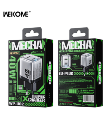 شارژر ویکوم مدل Mecha series 40W 2C GaN charger  (EU) کد WP-U02 برند Wekome