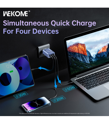 شارژر سوپر فست 65 وات ویکام مدل Vanguard کد WP-U147 برند Wekome خروجی A+2C 