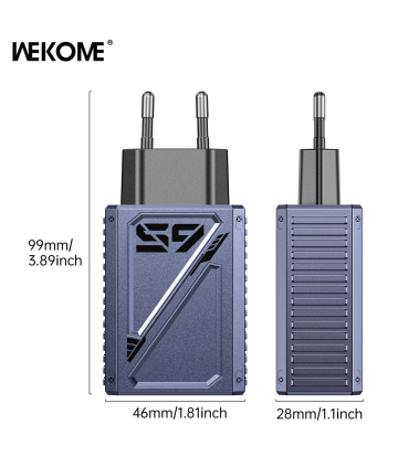 شارژر سوپر فست 65 وات ویکام مدل Vanguard کد WP-U147 برند Wekome خروجی A+2C 