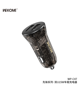 شارژر فندکی ویکوم مدل Clear Car Charger 2USB with 15W کد WP-C47 برند Wekom