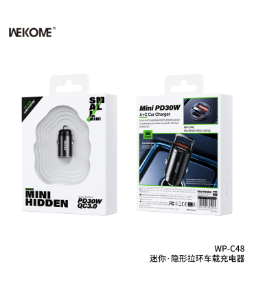شارژر فندکی مینی ویکام سوپر فست شارژ 30 وات کد WP-C48 برند Wekome خروجی USB+Type C