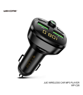 شارژر فندکی ویکام همراه با موزیک پلیر بلوتوث کد WP-C26 برند wekome خروجی USB+USB