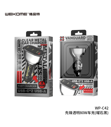 شارژر فندکی ویکام سوپر فست شارژ 80 وات کد WP-C42 برند wekome  خروجی USB+Type C