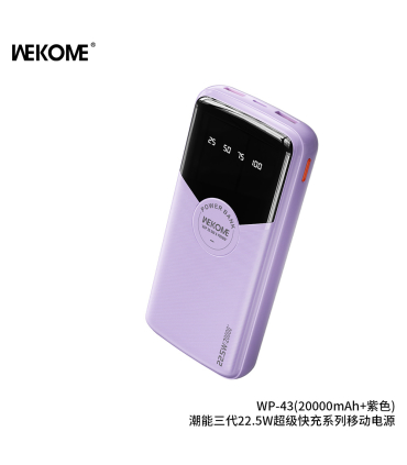 پاوربانک فست شارژ ویکام 20000 میلی آمپر مدل WP-43 Pop Digital برند WEKOME سوپر فست شارژ 22.5 وات