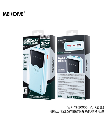 پاوربانک فست شارژ ویکام 20000 میلی آمپر مدل WP-43 Pop Digital برند WEKOME سوپر فست شارژ 22.5 وات