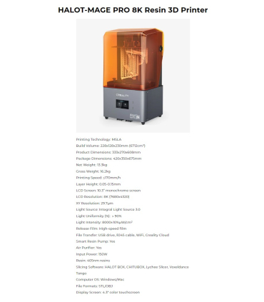 پرینتر سه بعدی کریلیتی مدل HALOT-MAGE PRO 8K برند Creality