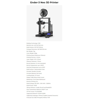 پرینتر سه بعدی کریلیتی مدل Ender 3 Neo برند Creality