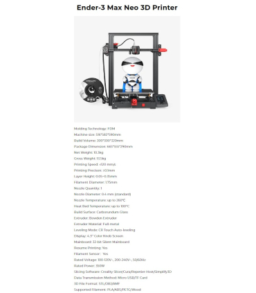 پرینتر سه بعدی کریلیتی مدل Ender 3 Max Neo برند Creality