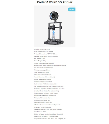 پرینتر سه بعدی کریلیتی مدل Ender 3 V3 KE برند Creality