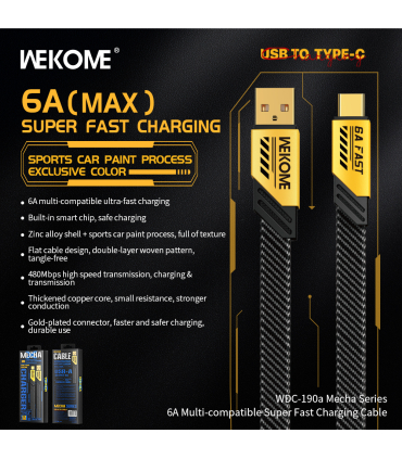 کابل شارژ تایپ سی ویکام مدل WDC-190a برند WEKOME