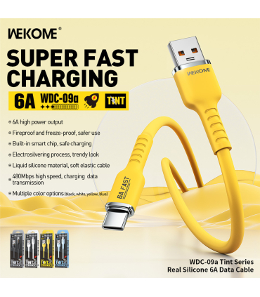 کابل شارژ 6A تایپ سی به تایپ سی ویکام مدل WDC-09a برند WEKOME روکش سیلیکون طول 1.2 متر