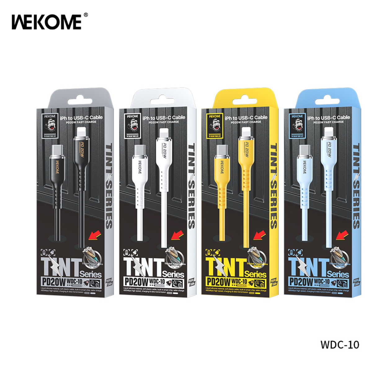 کابل شارژ PD 20W تایپ سی به آیفون ویکام مدل WDC-10 برند WEKOME روکش سیلیکون طول 1.2 متر