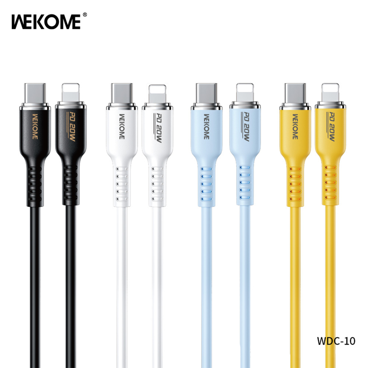 کابل شارژ PD 20W تایپ سی به آیفون ویکام مدل WDC-10 برند WEKOME روکش سیلیکون طول 1.2 متر