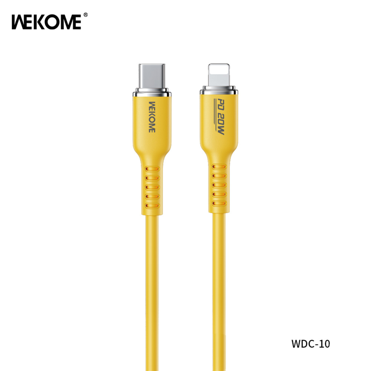 کابل شارژ PD 20W تایپ سی به آیفون ویکام مدل WDC-10 برند WEKOME روکش سیلیکون طول 1.2 متر