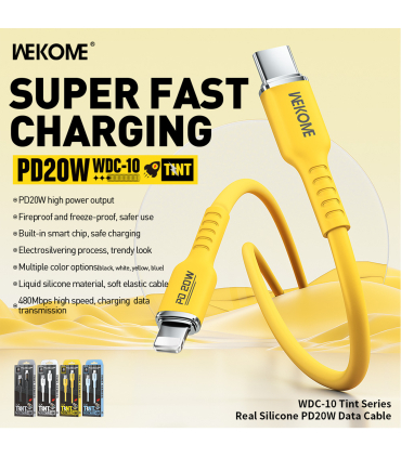 کابل شارژ PD 20W تایپ سی به آیفون ویکام مدل WDC-10 برند WEKOME روکش سیلیکون طول 1.2 متر
