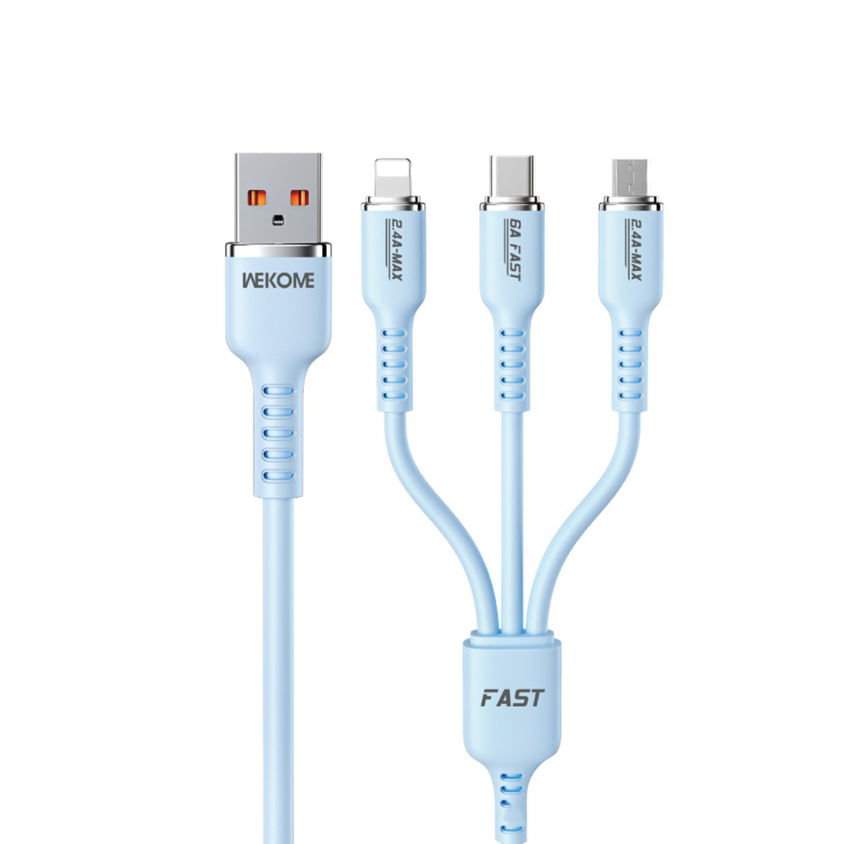 کابل شارژ سه کاره ویکام مدل WDC-07 برند WEKOME روکش سیلیکون توان 65W طول 1.2 متر