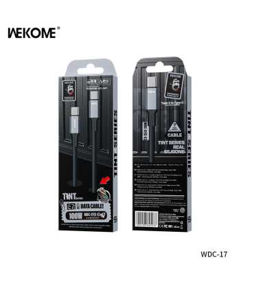کابل شارژ 100W تایپ سی به تایپ سی ویکام مدل WDC-17 برند WEKOME روکش سیلیکون طول 1.2 متر