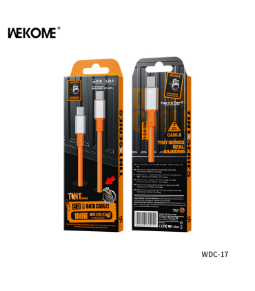کابل شارژ 100W تایپ سی به تایپ سی ویکام مدل WDC-17 برند WEKOME روکش سیلیکون طول 1.2 متر