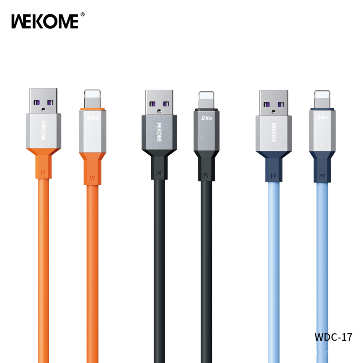 کابل شارژ آیفون ویکام مدل WDC-17i برند WEKOME روکش سیلیکون توان 2.4A طول 1.2 متر
