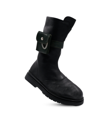 بوت چرم مشکی نومینو مدل جیب بغل Nominoo leather boots 