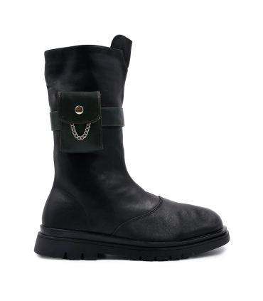 بوت چرم مشکی نومینو مدل جیب بغل Nominoo leather boots 