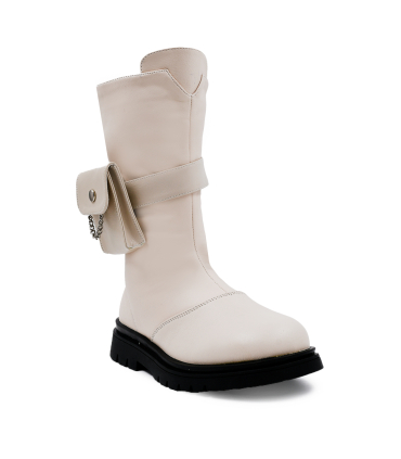 بوت چرم کرمی نومینو مدل جیب بغل Nominoo leather boots