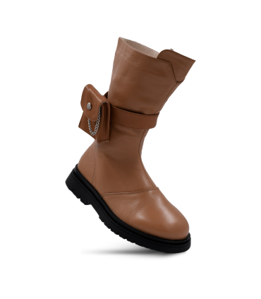 بوت چرم قهوه ای نومینو مدل جیب بغل Nominoo leather boots 