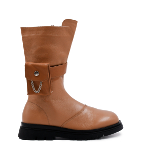 بوت چرم قهوه ای نومینو مدل جیب بغل Nominoo leather boots