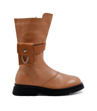 بوت چرم قهوه ای نومینو مدل جیب بغل Nominoo leather boots 