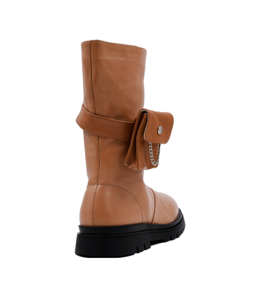 بوت چرم قهوه ای نومینو مدل جیب بغل Nominoo leather boots 