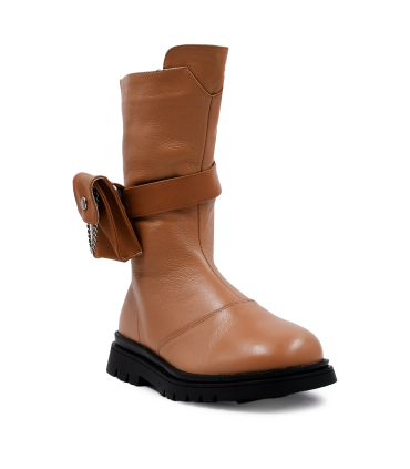 بوت چرم قهوه ای نومینو مدل جیب بغل Nominoo leather boots 