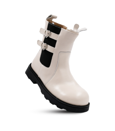 بوت چرم کرمی تیوکید طرح چانکی زیپی Tiyookid Chunky Boots