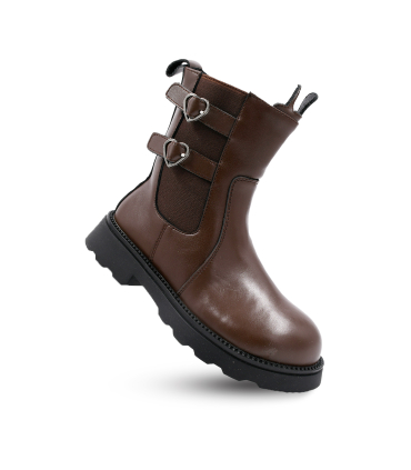 بوت چرم قهوه ای تیوکید طرح چانکی زیپی Tiyookid Chunky Boots