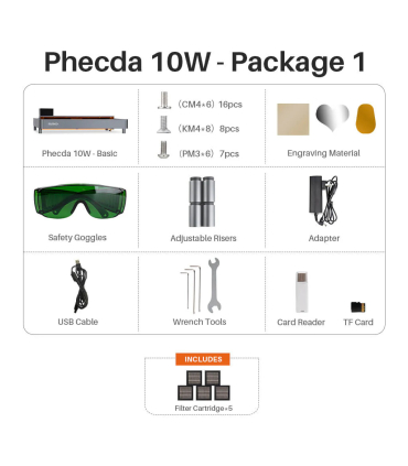 حکاکی و برش لیزری الگو مدل Phecda 10W X Air Assist Set  برند ELEGOO