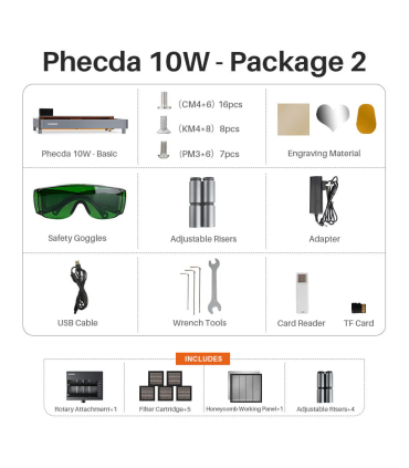 حکاکی و برش لیزری الگو مدل Phecda 10W X Air Assist Set  برند ELEGOO