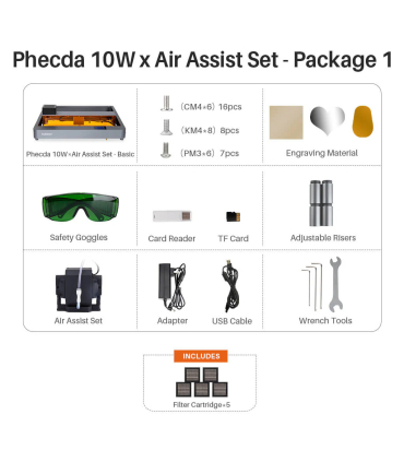 حکاکی و برش لیزری الگو مدل Phecda 10W X Air Assist Set  برند ELEGOO