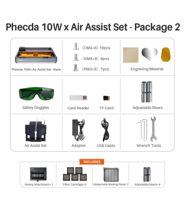 حکاکی و برش لیزری الگو مدل Phecda 10W X Air Assist Set  برند ELEGOO