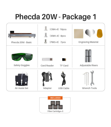 حکاکی و برش لیزری الگو مدل Phecda 20W X Air Assist Set  برند ELEGOO