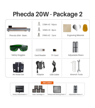 حکاکی و برش لیزری الگو مدل Phecda 20W X Air Assist Set  برند ELEGOO