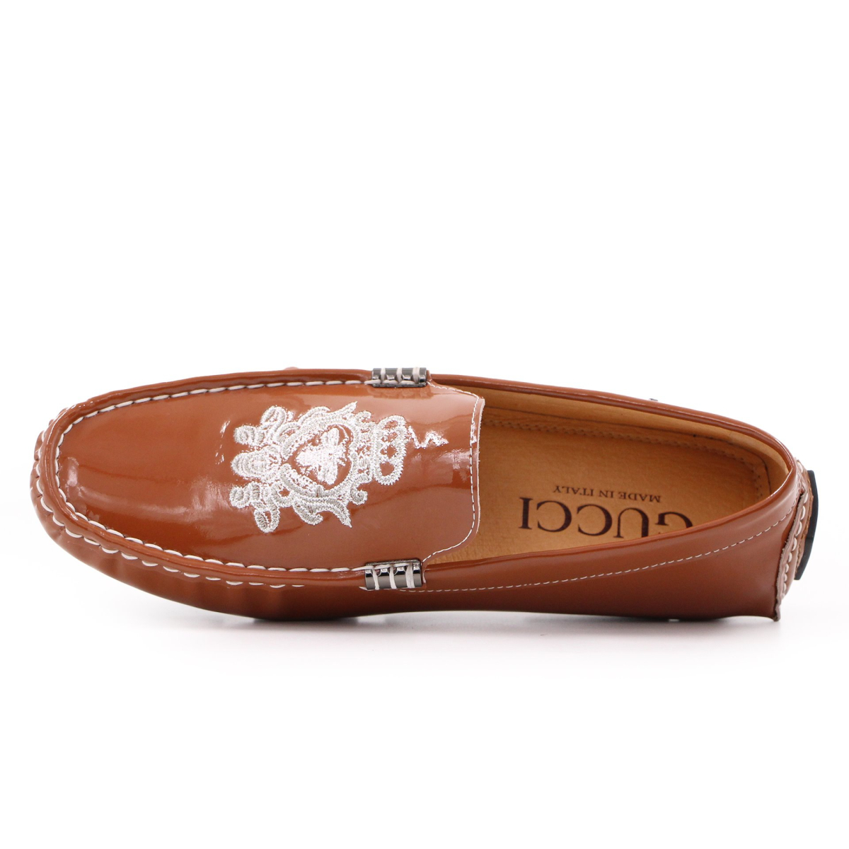 کفش لوفر گوچی با رویه چرم قهوهای براق Gucci Loafer Shoes
