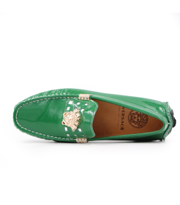 کفش کالج چرمی ورساچه طرح آیینه ای سبز درباری Versace mirror design leather college shoes