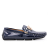 کفش چرم لوفر ورساچه سرمه ای سگک دار Versace Navy Leather Loafer Shoes with Buckle