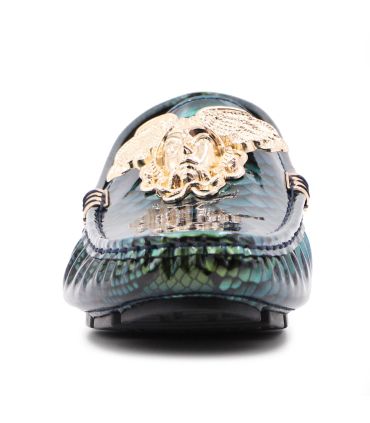 کفش کالجی چرمی ورساچه پوست مار سبز سلطنتی Versace Royal Green Snake Leather College Shoes