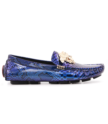 کفش چرم لوفر ورساچه طرح پوست مار سرمه ای Versace Loafer Leather Shoes with Snake Skin Design